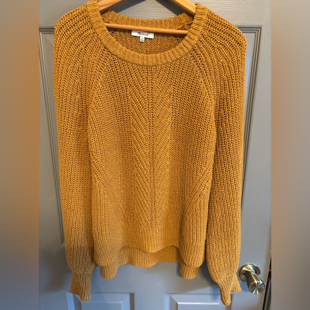 Madewell Mustard Crew Neck Sweater Balloon Sleeve Medium 100% Cotton